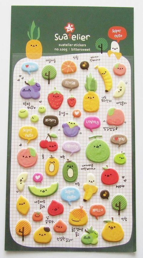 Happy fruit cute kawaii kitsch puffy 3D stickers #StickerCraft Happy Fruit, Hello Kitty House, Stickers Design, Puffy Stickers, 3d Stickers, Cute Fruit, Anime Stickers, Album Design, Animal Stickers