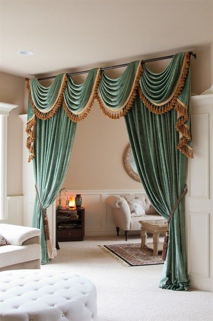 Casa Nena Decorações Fall Curtains, Window Swags, Valances For Living Room, Luxury Curtains, Elegant Curtains, Stylish Curtains, Green Curtains, Curtains Living, Beautiful Curtains