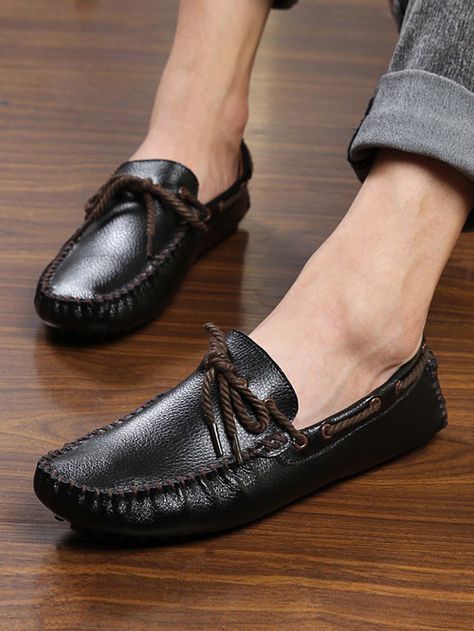 Black  Collar   Plain Penny Loafers Embellished   Men Shoes Male Loafers, Male Footwear, Loafers Fashion, Moccasins Mens, Driving Moccasins, Men Loafers, Breathable Shoes, Leather Shoes Men, Fashion Flats