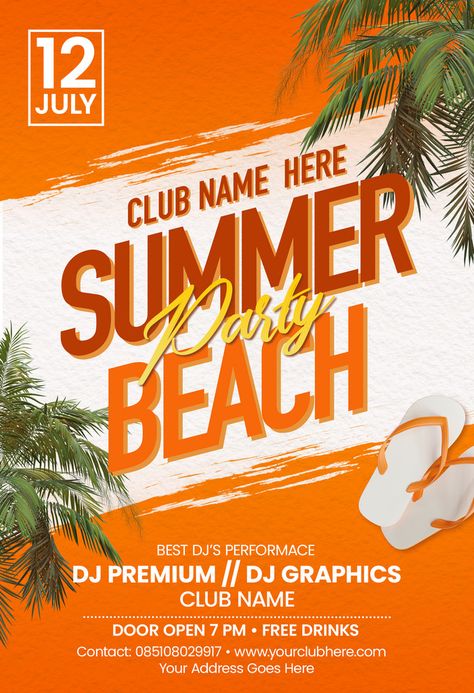 Summer Flyer Design, Beach Party Flyer, Sport Flyer, Poster Template Design, Free Psd Flyer, Blender Models, Poster Inspiration, Summer Poster, Club Poster