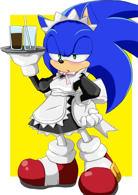 Sonic would definitely not allow himself to become someone else's maiden which but still he looks so cute and with that dress I had no idea he was so small Sonic X Shadow, Send To Friends, Sonic Shadow, Maid Outfit, Sonic X, Sonic And Shadow, Sonic Stuff, Welcome Home, The Hedgehog