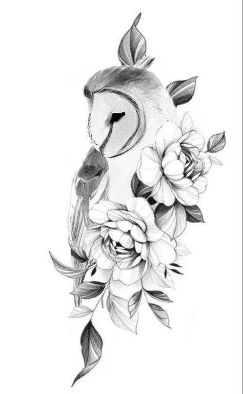 Flowers With Animals Tattoo, Barn Owl Tattoo, Tattoo Pieces, Owl Tattoo Sleeve, Plant Tattoos, Cute Halloween Tattoos, Cute Owl Tattoo, Turtle Tattoos, Tattoo Themes