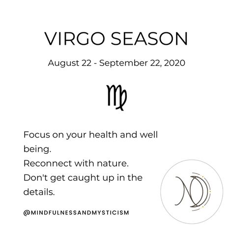 VIRGO SEASON ♍️✨ August 22 - September 22 . . 💖 Virgo is the last sign of summer in the northern hemisphere! As the summer season nears its end, Virgo urges us to come back down to earth after the intensity of fiery Leo season. It is a perfect time to commit to new personal resolutions! Although the term self-care has been thrown around a lot recently in the mainstream, Virgo season encourages us to take better care of ourselves and take our health and wellness more seriously. If you have been Virgo Season Is Coming, Virgo Strengths, Virgo Ascendant Sign, It’s Virgo Season, Virgo Sexuality, Virgo Season, 22 September, Leo Season, Virgo Season Is Here Meme