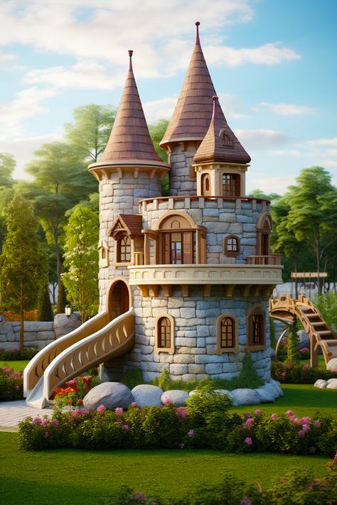 Craft a castle where dreams come alive under the sun! Our DIY ideas guide you in building a fairytale fortress in your own backyard. From towers to turrets, inspire endless outdoor adventures for your young royalty. Extreme Playhouses, Environmental Background, Tower Castle, Mini Castle, Tiny Castle, Outside Playhouse, Castle Exterior, Kids Castle, Castle Illustration