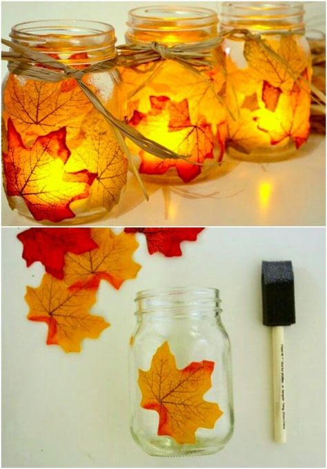 60 Fabulous Fall DIY Projects To Decorate And Beautify Your Home - Don’t you just love fall? From the cooler temperatures to the gorgeous colors, fall is definitely my favorite time of year. Now that it’s finally here, it’s time to think about decorating with all those beautiful fall colors, and I’ve found so many wonderful ways to bring the colors of fall into your home. #fall #homedecor #home #autumn #rustic Høstaktiviteter For Barn, Hadiah Diy, Jar Candle Holder, Creative Candles, Fall Crafts Diy, Mason Jar Candles, Autumn Crafts, Themed Crafts, Mason Jar Crafts