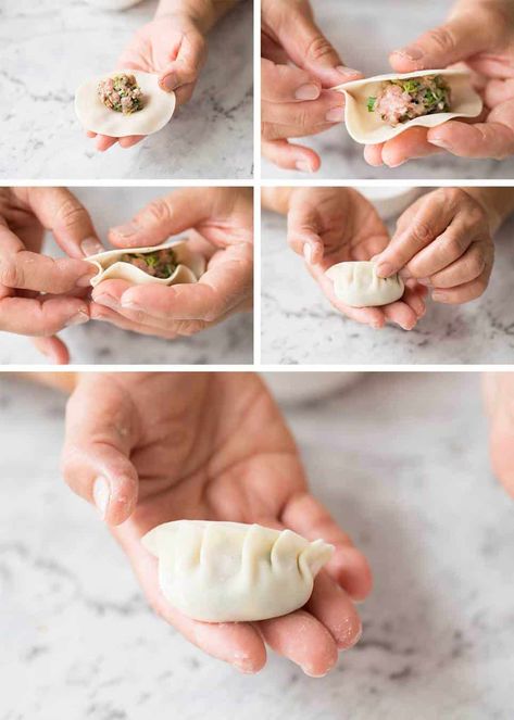 How to wrap Potstickers (Pan Fried Chinese Dumplings) Dumplings Recipe Chinese, Pork Cabbage, Chinese Appetizers, Pan Fried Dumplings, Cooking Chinese Food, Chicken Spring Rolls, Soup Dumplings, Fried Dumplings, Homemade Dumplings