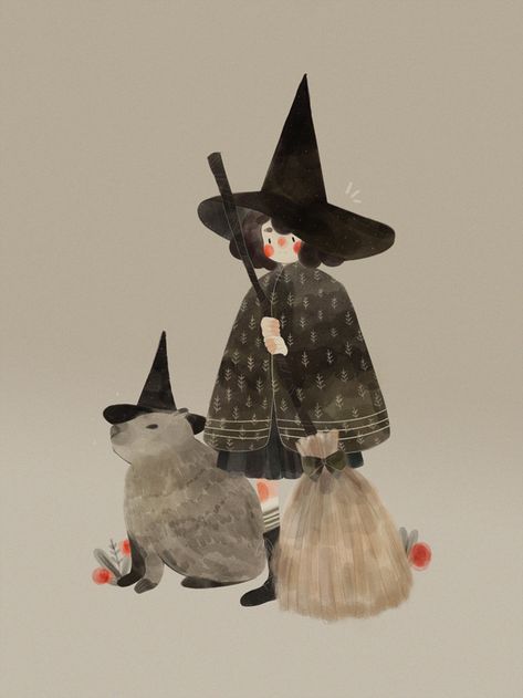 Capybara Art, Autumn Illustration, Halloween Illustration, Season Of The Witch, Whimsical Illustration, A Witch, Halloween Art, Cute Illustration, Cartoon Drawings