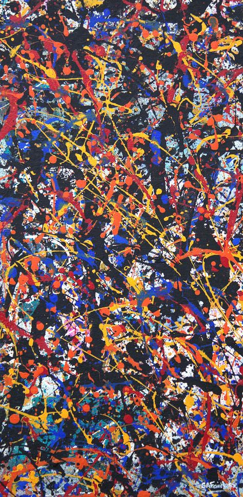 Summer Rhythm - Bright abstract painting in Jackson Pollock style Action Painting Abstract Expressionism, Primary Colour Art, Abstract Painting Wallpaper, Summer Rhythm, Art Rhythm, Bright Abstract Painting, Chaos Painting, Wallpaper Abstract Art, Colourful Abstract Painting