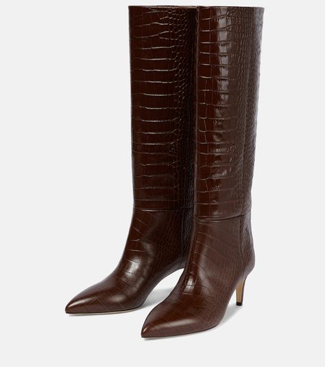 Croc Effect Leather Knee High Boots in Brown - Paris Texas | Mytheresa Manolo Blahnik Maysale, Denim Trench Coat, Color Trends Fashion, Fashion Jackson, Fall Outfits For Work, Paris Texas, Knee High Leather Boots, Black Crossbody, Brown Boots