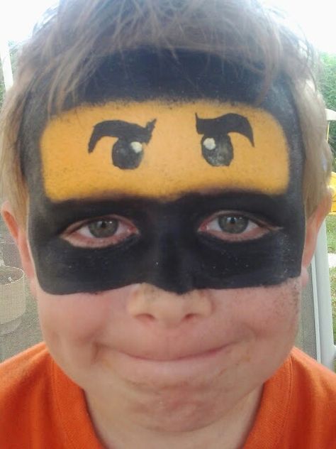 Ninjago face paint. Ninjago Face Paint, Lego Face Paint, Ninja Face Paint, Lego Faces, Lego Ninjago Party, Face Painting For Boys, Lego Halloween, Make Up Designs, Ninjago Party