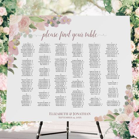 $70.15 | Pink Floral Alphabetical Wedding Seating Chart #alphabetical wedding seating chart, up to 250 names, rustic bohemian chic style, coral peach and ivory roses, blush and mauve pink blossoms, hand painted watercolor, elegant script calligraphy title, names of couple and date, garden botanical flowers and foliage, pastel spring floral Creative Seating Chart, Mauve Wedding Theme, Wedding Foam Board, Rustic Spring Wedding, Boho Floral Wedding, Creative Seating, Seating Chart Ideas, Wedding Seating Charts, Mauve Wedding