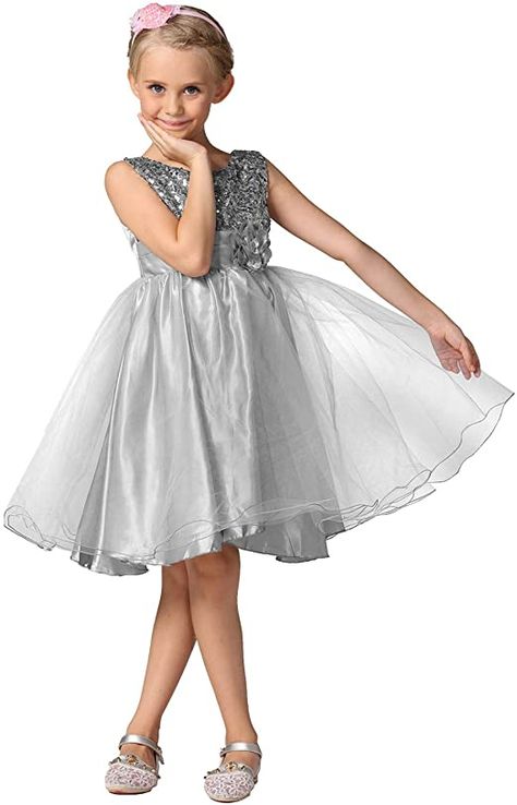 Silver Flower Girl Dress, Wedding Tulle, Girls Fall Dresses, Sleeveless Flower Girl Dresses, New Years Wedding, Sequin Flower, Dresses Sequin, White Flower Girl Dresses, Wedding Flower Girl Dresses