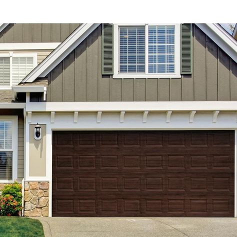 Brown Garage Doors, Wood Look Paint, Fiberglass Garage Doors, Garage Door Kit, Brown Garage Door, Vinyl Siding Colors, Garage Door Colors, Garage Door Paint, Lake Hartwell