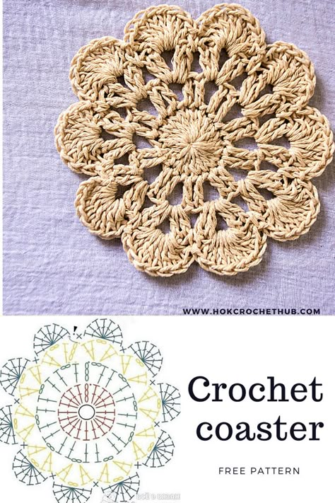 Crochet Flower Coaster, Crochet Cup Coaster, Coaster Tutorial, Diy Crochet Flowers, Crochet Placemat Patterns, Crochet Coasters Free Pattern, Flower Coaster, Coaster Pattern, Crochet Stitches Diagram