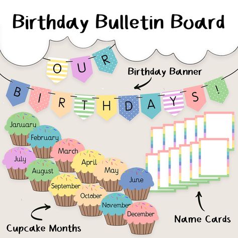 Excited to share the latest addition to my #etsy shop: Classroom Birthday Bulletin Board Pastel Rainbow Monthly Birthday Board Ideas For Work, Birthday Boards For Toddlers Classroom, Our Birthdays Classroom, Classroom Birthday Wall, Birthday Wall Ideas For Classroom, Birthday Bulletin Board Ideas, Preschool Birthday Board, Classroom Birthday Board, Class Birthday Display