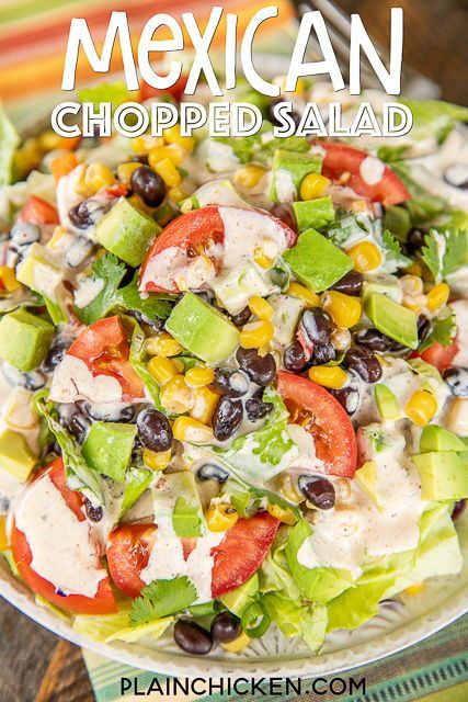 Mexican Ranch Dressing, Mexican Ranch, Mexican Chopped Salad, Mexican Salad Recipes, Mexican Salads, Chopped Salad Recipes, Salads To Go, Ranch Seasoning Mix, Plain Chicken