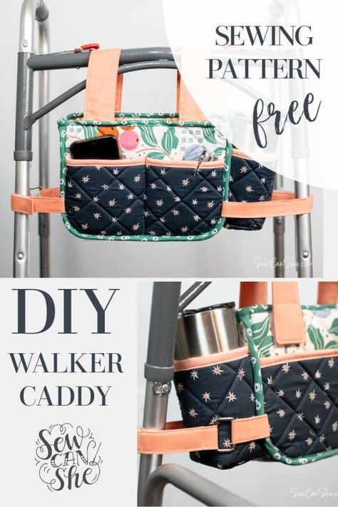 DIY Walker Caddy FREE sewing pattern - Sew Modern Bags Diy Walker Caddy, Sew Can She, Walker Caddy, Walker Bags, Wheelchair Bags, Walker Bag, Bags To Sew, Modern Bag, Bag Pattern Free