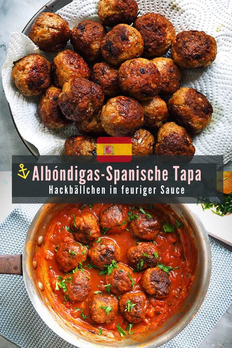 Albóndigas-Spanische Hackbällchen Tapa Tapas Night, Tapas Dinner, Tapas Party, Best Tapas, Spanish Tapas, Spanish Dishes, Tapas Bar, Catering Food, Happy Meal