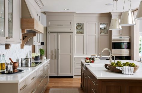 What Is Greige - Home Decorating Trends - Homedit Kitchen Greige, Greige Kitchen Cabinets, Transitional Kitchen Ideas, Greige Kitchen, Transitional Kitchen Design, Visual Comfort Lighting, Cabinet Wood, Black Kitchen Cabinets, Kitchen Cabinet Hardware