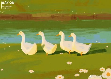 Cre: on pic Goose Desktop Wallpaper, Call Duck, Duck Dress, Cottage Core Art, Duck Illustration, Bird Sketch, Presentation Layout, Watch Wallpaper, Character Study