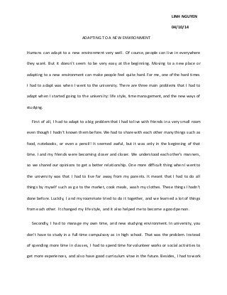 Essay Adapting a new environment School Uniform Essay, Writing Skill, Informative Essay, School Essay, Persuasive Essays, School Admissions, School Sets, School Administration, Argumentative Essay