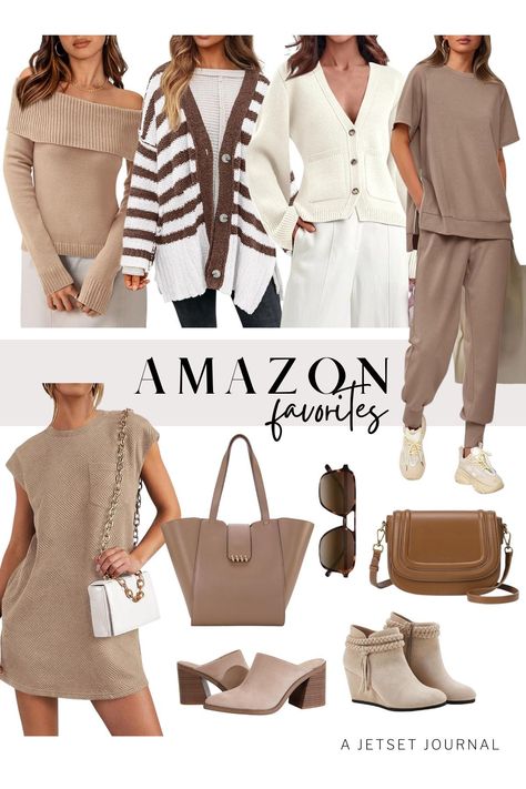 Get cozy this season with these stylish neutral fashion picks from Amazon! From matching sets like the oversized top with joggers to chic off-the-shoulder ribbed sweaters, these pieces are perfect for mixing and matching with your wardrobe. Don't miss the trendy aviator sunglasses, which go with everything. Whether you need a cozy cardigan or a new pair of sneakers, these affordable finds will refresh your look with ease. Shop all of this season's must-have neutrals! Ribbed Sweaters, Women's Wardrobe Essentials, New Neutrals, Fall Outfit With Boots, Fall Capsule Wardrobe, Cozy Cardigan, Style Inspiration Fall, Autumn Outfits, Cold Weather Outfits