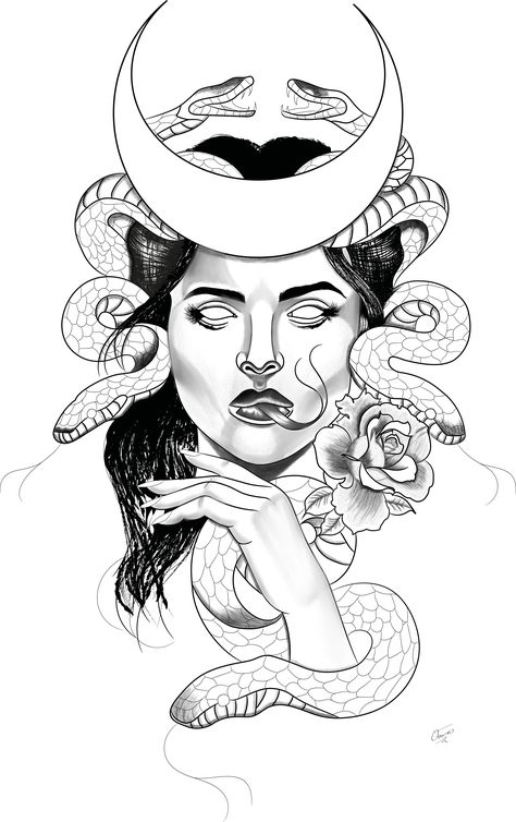 Diosa de la oscuridad Scar Cover Up, Medusa Tattoo Design, Medusa Tattoo, Horror Decor, Sketch Tattoo Design, Adult Coloring Designs, Color Me Beautiful, Witch Art, Princess Art