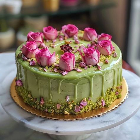 Pistachio Wedding Cake, Rose Pistachio Cake, Pistachio Rose Cake, Rasmalai Cake Recipe, Pistachio Rose, Rose Wedding Cake, Forest Theme Wedding, Wedding Cake Roses, Forest Theme