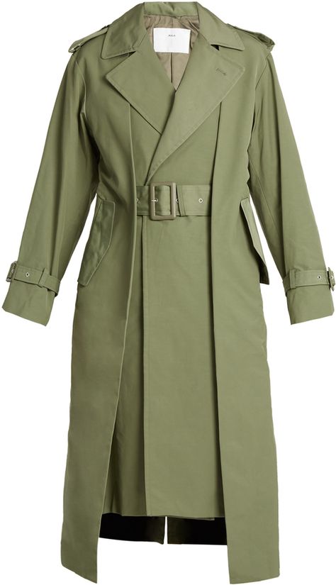 TOGA Pleat-front belted trench coat Toga Cloth, Clothe Reference, Coats Outfits, Fashion Slogans, Cloth Coat, Khaki Coat, Green Trench Coat, Fall Fashion Coats, Khaki Trench Coat