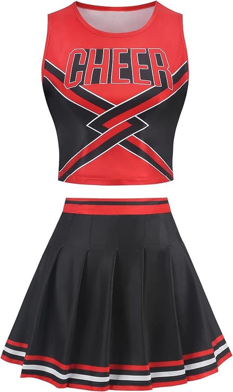 Amazon.com: GRAJTCIN Tenns & Womens Cheerleader Uniform Halloween Costume Adult Crop Top Cheer Outfit : Clothing, Shoes & Jewelry Diy Cheerleader Costume, Heathers Costume, Cheer Costumes, Halloween Costume Adult, Cheer Dress, Cheerleader Costume, Old Outfits, Cheer Uniform, Cheer Outfits