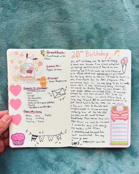 My birthday spread!! ✨ I know this is a couple days late but I LOVE my journal right now. I hope this inspires you to pull your journal out and create!! 😘 Birthday Page Journal, Birthday Journal Ideas Aesthetic, Journal Birthday Page, Birthday Journal Page, Scrapbook Journal Birthday, Birthday Journal Ideas, Birthday Diary, Birthday Spread, Birthday Journal