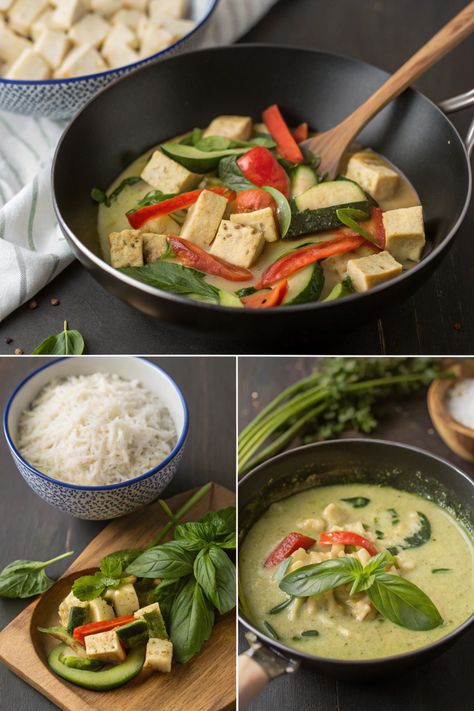 7 Simple Steps for Thai Green Curry with Tofu and Vegetables Tofu Green Curry, Curry With Tofu, Jackfruit Tacos, Thai Green Curry Paste, Eggplant Parmesan Baked, Tofu Curry, Thai Green Curry, Vegetable Quinoa, Lemon Tahini Dressing