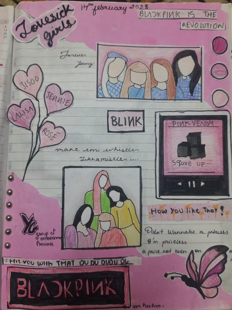 Blackpink Diary Ideas Creative, Cute Drawings Blackpink, Blackpink Book Ideas, Blackpink Drawings Easy, Black Pink Diary Ideas, Black Pink Diy Craft, Black Pink Crafts Diy, Blackpink Journal Ideas Aesthetic, Blackpink Doodle Art Journals