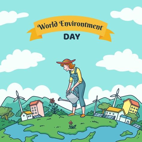 Environment Day Illustration, Flat World, Wildlife Day, Realistic Sketch, Plant Background, Day Illustration, Water Background, Environment Day, World Environment Day