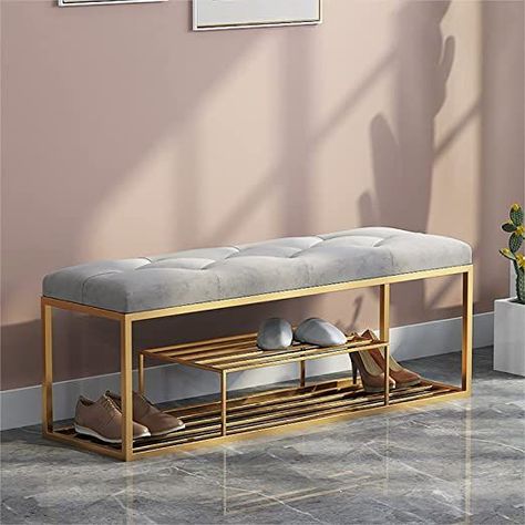 LJCM Luxurious Entryway Bench Shoe Rack Bench,Soft Velvet Upholstered Bench Seat Shoe Storage Bench,Modern Entry Shoe Bench Shoe Organizer Furniture-Gray 100x30x45cm(39x12x18inch) Entry Shoe Bench, Entry Shoe, Bench Shoe Rack, Upholstered Bench Seat, Shoe Rack Bench, Modern Entry, Shoe Storage Bench, Organization Furniture, Shoe Bench