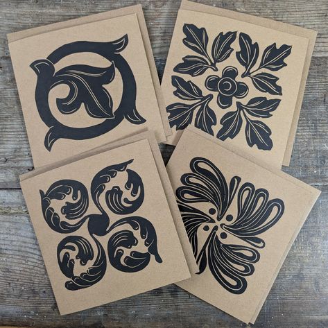 Lino Tiles, Linocut Cards, Victorian Tile, Victorian Tiles, Black Water, Brown Envelopes, Lino Print, Paintings & Prints, Blank Greeting Cards