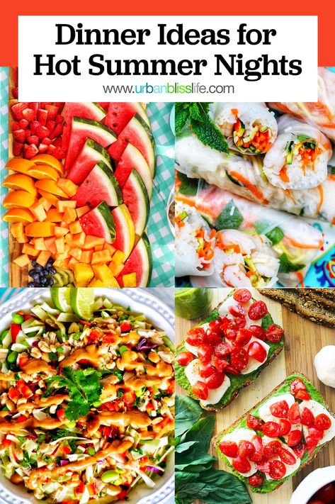 Dinner ideas for hot summer nights! Easy & fast summer no-cook recipes or recipes that require very little cooking, at UrbanBlissLife.com Easy Dinners To Cook, Ground Beef And Cabbage, Late Night Dinner, Romantic Dinner Recipes, Dinners To Make, Pasta Dinners, Vegetarian Dinners, Summer Dinner, Vegetarian Dinner