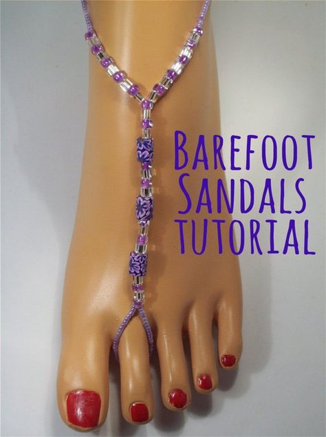 Barefoot Sandals Tutorial, Diy Barefoot Sandals, Beaded Foot Jewelry, Beach Wedding Sandals, Diy Sandals, Barefoot Sandal, Beaded Shoes, Basic Pattern, Beaded Sandals