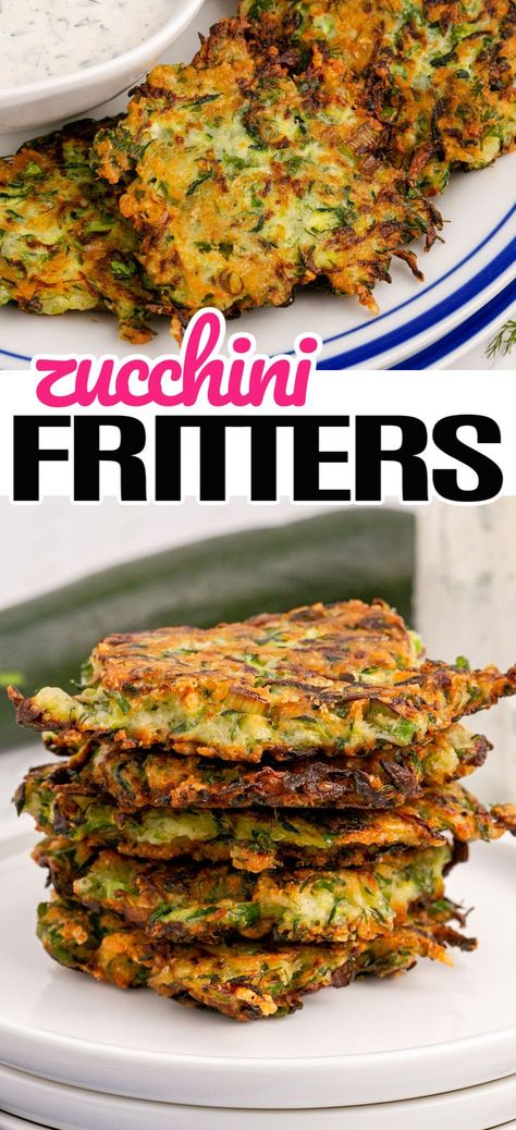 Savory and light, Zucchini Fritters with Greek Yogurt Ranch are a fantastic summer appetizer and a great way to use all of those zucchini! #Realhousemoms #zuchinni #fritters #greekyougurt #ranch #appetizer #sidedish #cookout #4thofjuly #laborday #kidapproved Zucchini Greek Yogurt, Zucchini Greek, Summer Time Appetizers, Yogurt Ranch, Greek Yogurt Ranch, Zucchini Fritters, Summer Appetizer, Yogurt Sauce, Yummy Appetizers