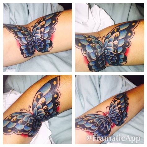 Inner elbow butterfly tattoo by Nate @ karma Tattoo Myrtle Beach Butterfly Tattoo Inner Elbow, Butterfly Elbow Tattoos For Women, Elbow Bend Tattoos, Butterfly Tattoo Elbow, Elbow Butterfly Tattoo, Butterfly Elbow Tattoo, Inner Elbow Tattoo, Butterfly Mandala Tattoo, Tattoo Elbow