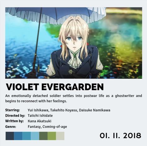 Violet Evergarden Color Palette, Daisuke Namikawa, Violet Evergarden, Ghost Writer, Coming Of Age, Color Pallets, Business Ideas, Room Inspo, Drawing Reference