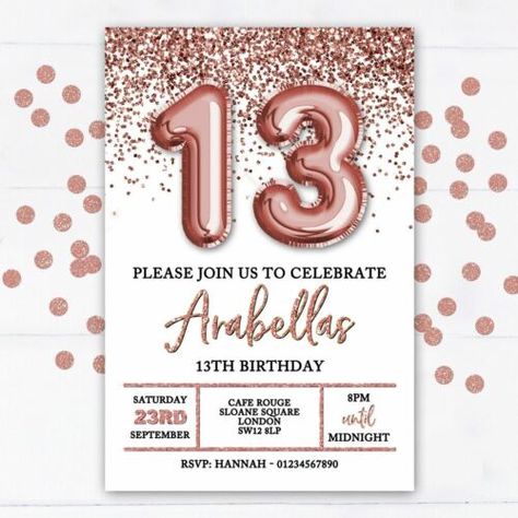 Personalised 13th Birthday Party Invitations, Rose Gold, Age, 21st, 16th, 18th, | eBay 13th Birthday Party Invitations, 18th Birthday Party Invitations, 13th Birthday Party, 13th Birthday Invitations, Mickey Mouse Invitations, Frozen Invitations, 50th Birthday Party Invitations, Rose Gold Invitations, Birthday Roses