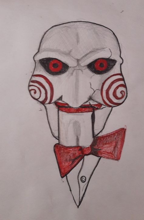 #jigsaw#saw#legacy#movies Billy Saw Drawing, Jigsaw Drawing Horror, Jigsaw Saw Art, Saw Movie Drawing, Saw Drawing Jigsaw, Jigsaw Saw Drawing, Freddy Krueger Drawing Easy, Saw Movie Tattoo Ideas, Horror Movie Drawings Easy