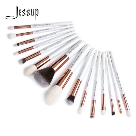 Jessup 15pcs makeup brushes Pearl White/Rose Gold maquiagem profissional completa Foundation Powder Liner Definer Brushes T222 Make Up Artist Studio, Jessup Brushes, Eye Shadow Eyeliner, Shadow Eyeliner, Eye Makeup Application, Makeup Blending, Bronzer Brush, Blending Eyeshadow, Makeup Brush Kit