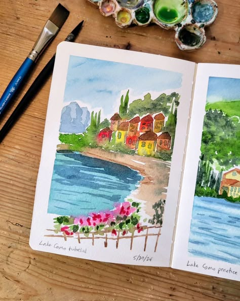 So @amberlane_art sent me the link to a YouTube tutorial by @hellolovelypeople_ because I told her that buildings intimidate me and I wanted to practice. Also I really want to visit Lake Como someday so it seemed like good practice for that too 😃 It's definitely fun and colorful, but I kinda rushed it and it got a little messy. I decided to pull up another photo of Lake Como and try that one. I took more time with it and I think it is a little better. It's almost like practicing works or so... The Moral Of The Story, Moral Of The Story, Artsy Ideas, Learn Watercolor Painting, Learn Watercolor, Inspiration Painting, Unusual Words, Loose Watercolor, Travel Sketches