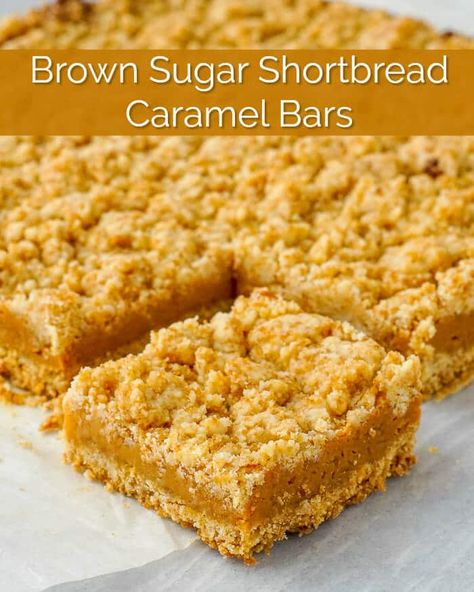 Shortbread Crumble, Cookie Squares, Brown Sugar Shortbread, Squares Recipes, Caramel Squares, Chewy Caramel, Dessert Squares, Rock Recipes, Shortbread Bars