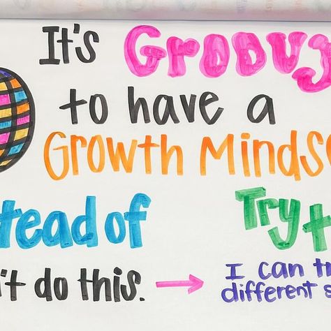 Kelsey Long on Instagram: "Back at the anchor chart grind for back to school! Growth mindset conversations are ALWAYS on my plans for the first week of school, but also throughout the year. Second graders need reminders and need to be trained on how to have a growth mindset. I have another poster I did in the past but decided I needed one with a disco ball soooo here it is 😂 #backtoschool #anchorcharts #secondgradeteacher #elementaryschool #classroomideas #classroompinspirations #classroomdecor #secondgrade #teacherlife #teachersofinstagram #teacherinspo #firstyearteacher" Growth Mindset Anchor Chart, Second Grade Teacher, 3rd Grade Classroom, One Week, Second Grade, Teacher Life, Anchor Charts, Growth Mindset, Need This