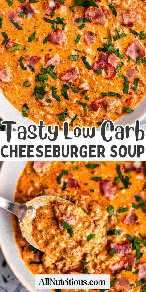 Low Carb Cheeseburger Soup Hamburger Soup Keto Low Carb, Gluten Free Low Carb Soup, Soup Protein Low Carb, Low Carb Stews And Soups, High Protein Low Carb Bariatric Meals, Diabetics Friendly Recipes, High Protien Dinner Recipes, Get Better Soup Recipes, Best Keto Soup Recipes