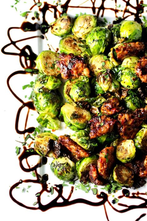 Italian Friendsgiving, Paleo Appetizers, Pork Entrees, Sage Sausage, Italian Sausage Recipes, Roasted Brussels Sprouts, Sweet Italian Sausage, Sprout Recipes, Paleo Dinner