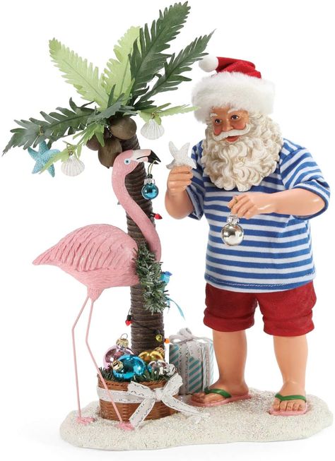 Possible Dreams Santa, Frog Decor, Beach Santa, Tropical Christmas, Christmas Guide, Santa Decorations, Visit Santa, Flamingo Christmas, Santa Figurines